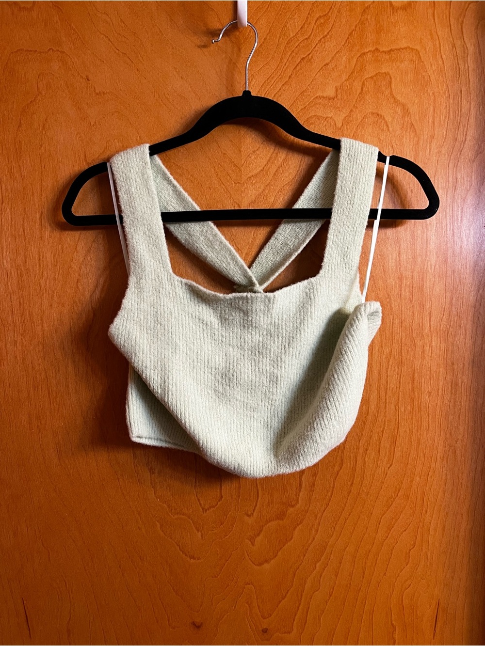 Textured Sea Foam Green Cross-Back Knit Crop Tank